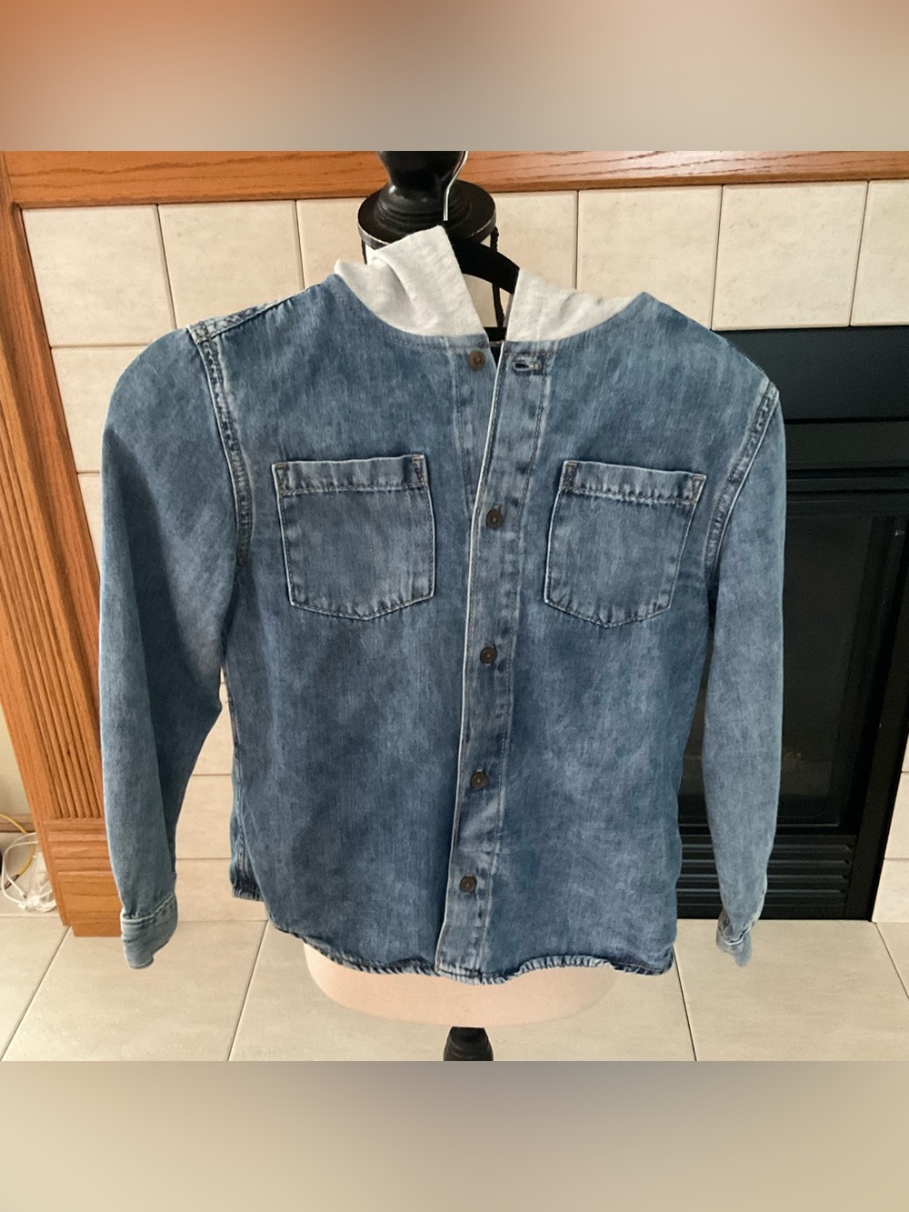 Cat & Jack Hooded Denim Shacket, Light Grey, Hood, Button Front, Kids Sz 8